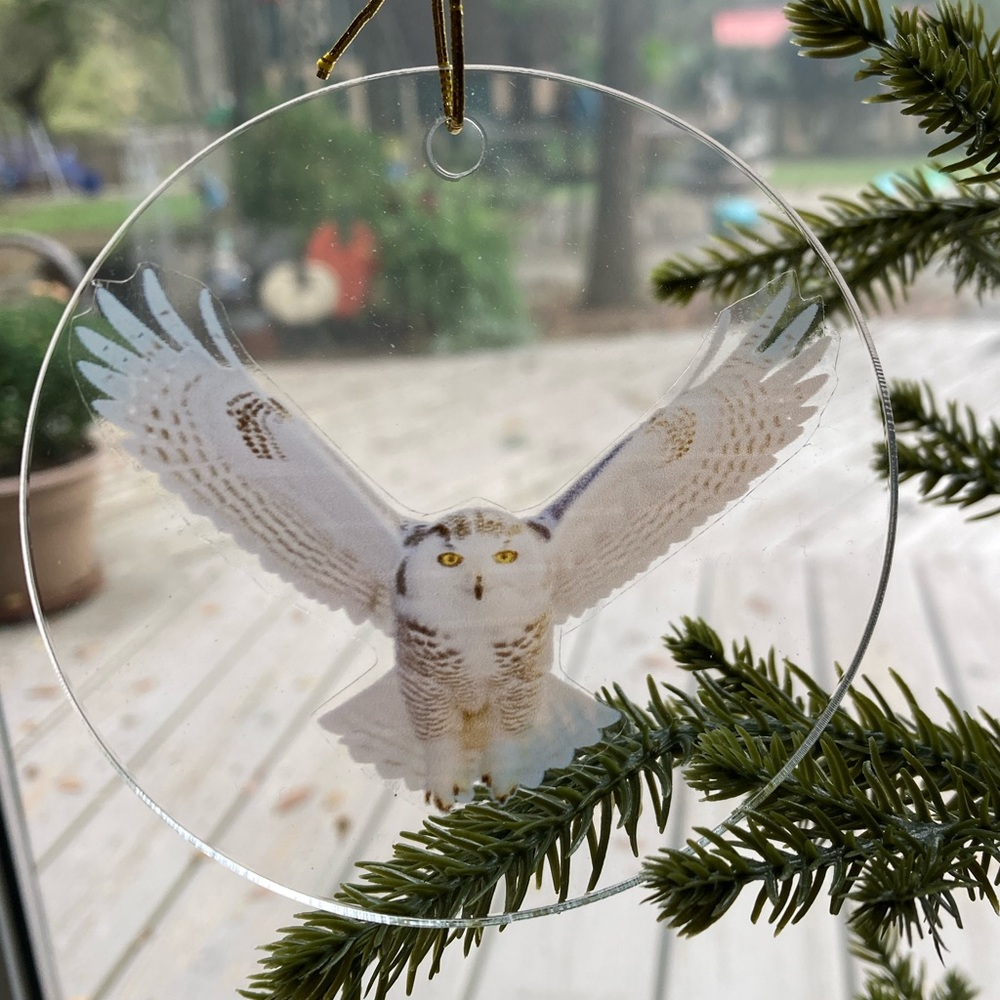 Snowy Owl Christmas ornament Double sided Holiday